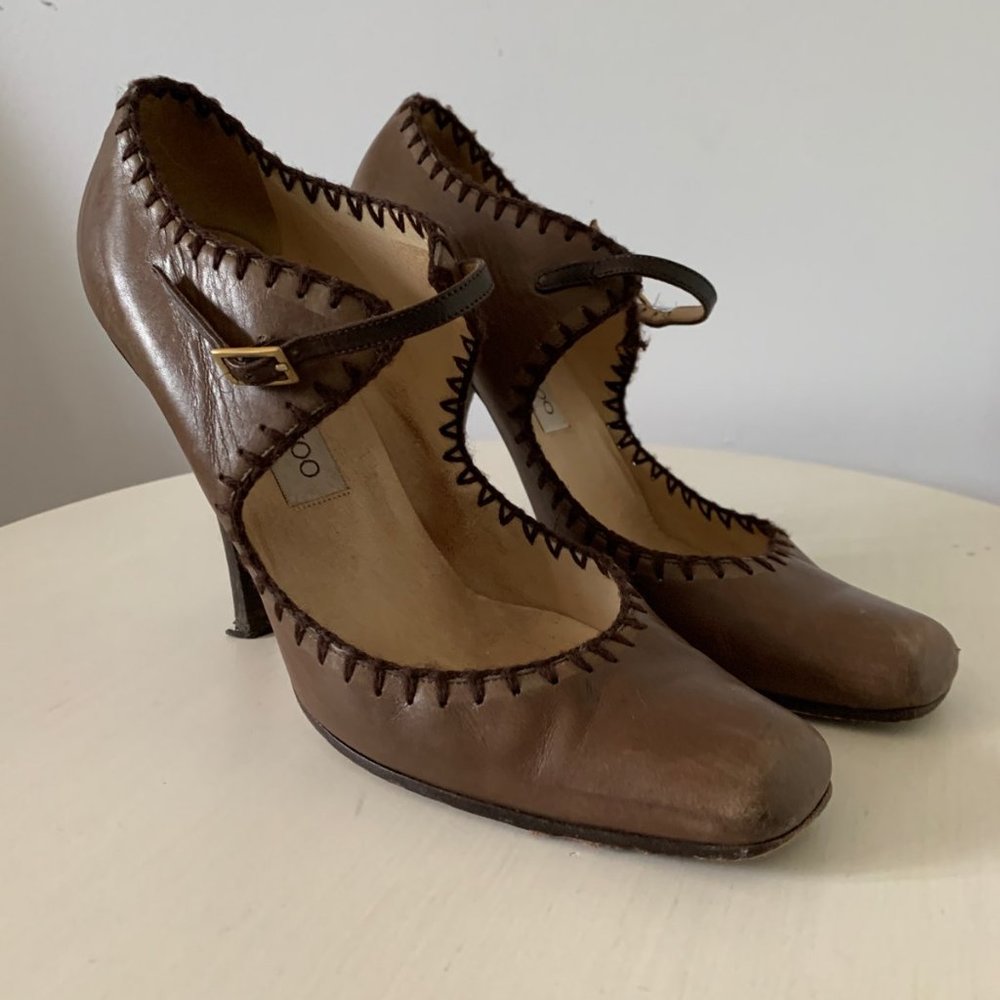 Jimmy Choo Brown Stitched Heels